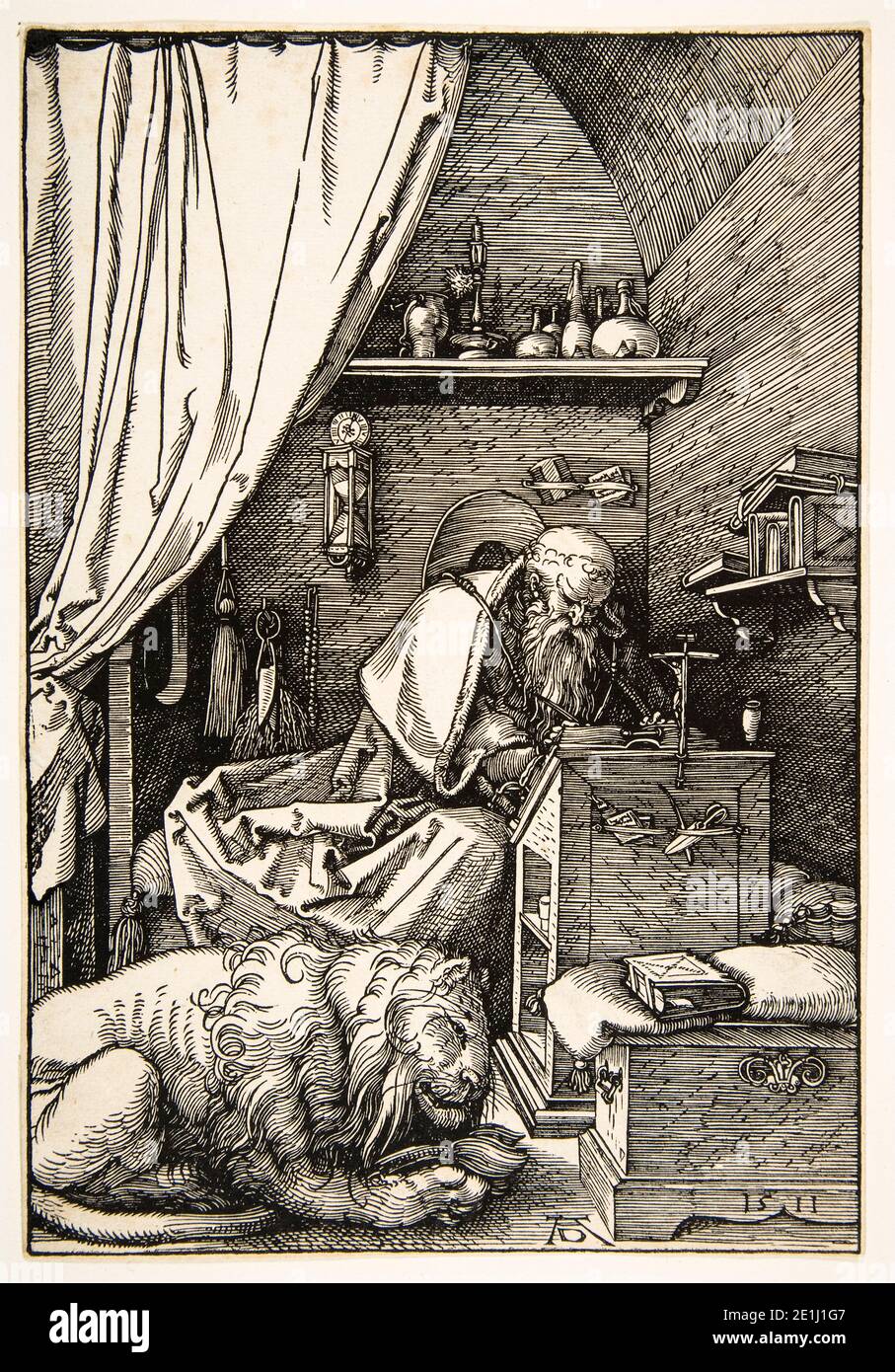 Albrecht Dürer, San Girolamo nella sua cella, stampa in legno, 1511 Foto Stock