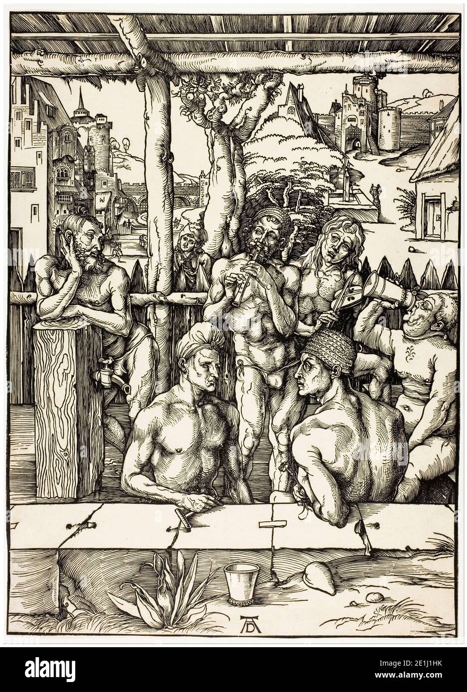 Albrecht Dürer, la casa da bagno Mens, stampa in legno, 1496-1497 Foto Stock