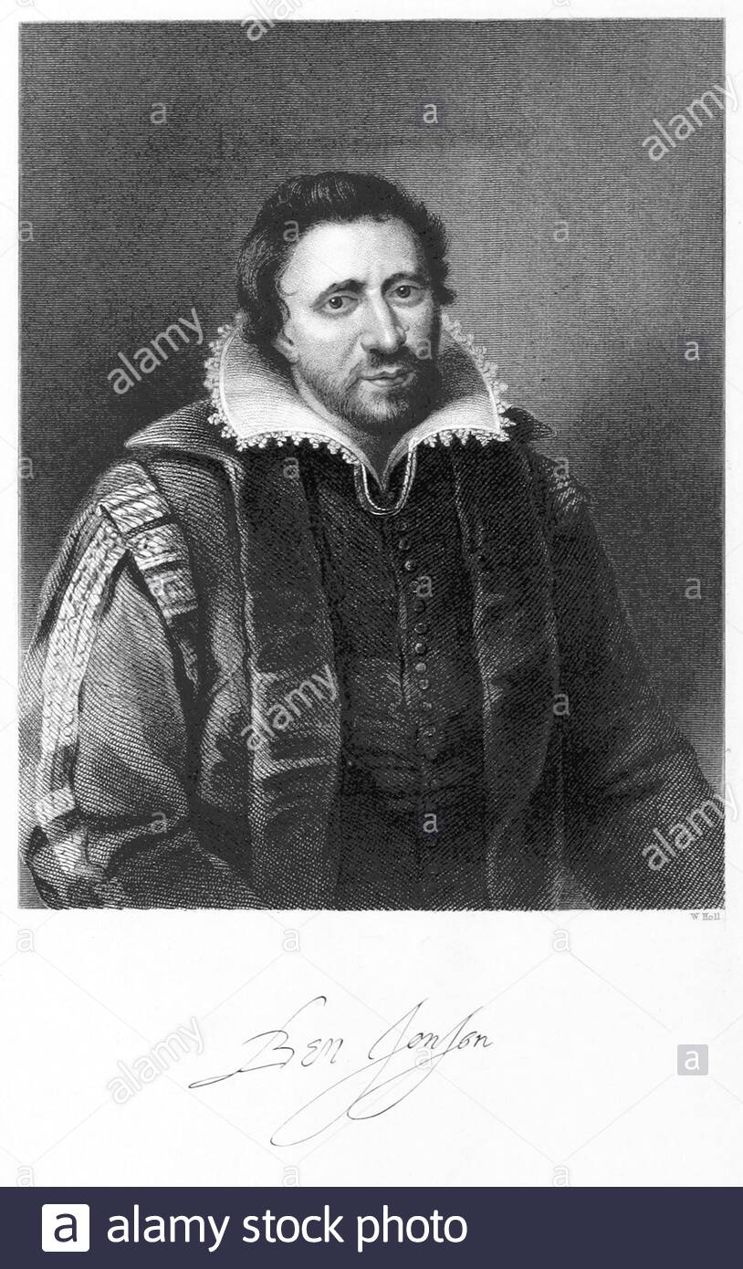 Ben Jonson Portrait, 1572 – 1637, è stato un drammaturgo inglese, poeta, attore e critico letterario, illustrazione d'epoca del 1863 Foto Stock