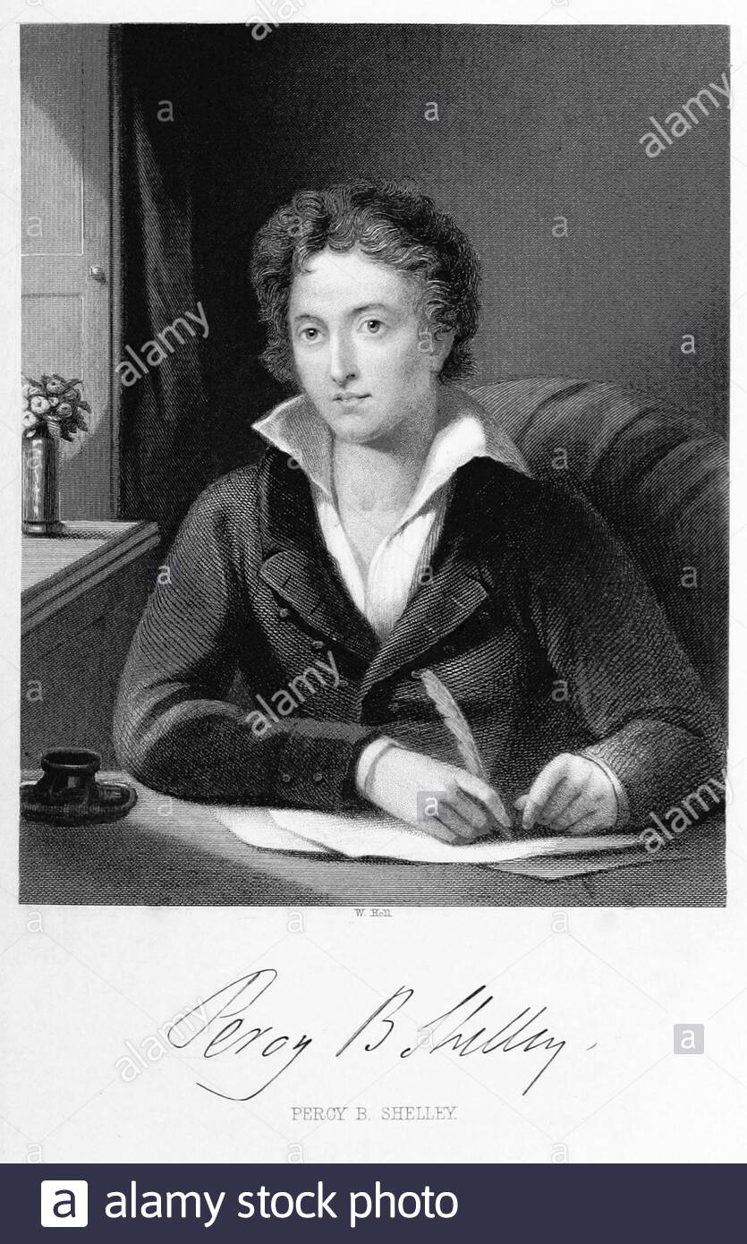 Percy Bysshe Shelley ritratto, 1792 – 1822, è stato uno dei principali poeti romantici inglesi, illustrazione d'epoca del 1863 Foto Stock