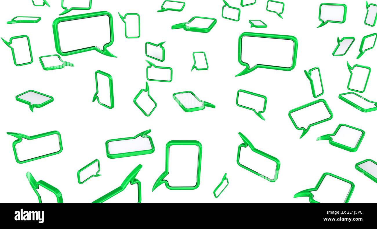 Sfondo dalle finestre di dialogo. Molte finestre di dialogo verdi isolate su sfondo bianco. Illustrazione 3D Foto Stock