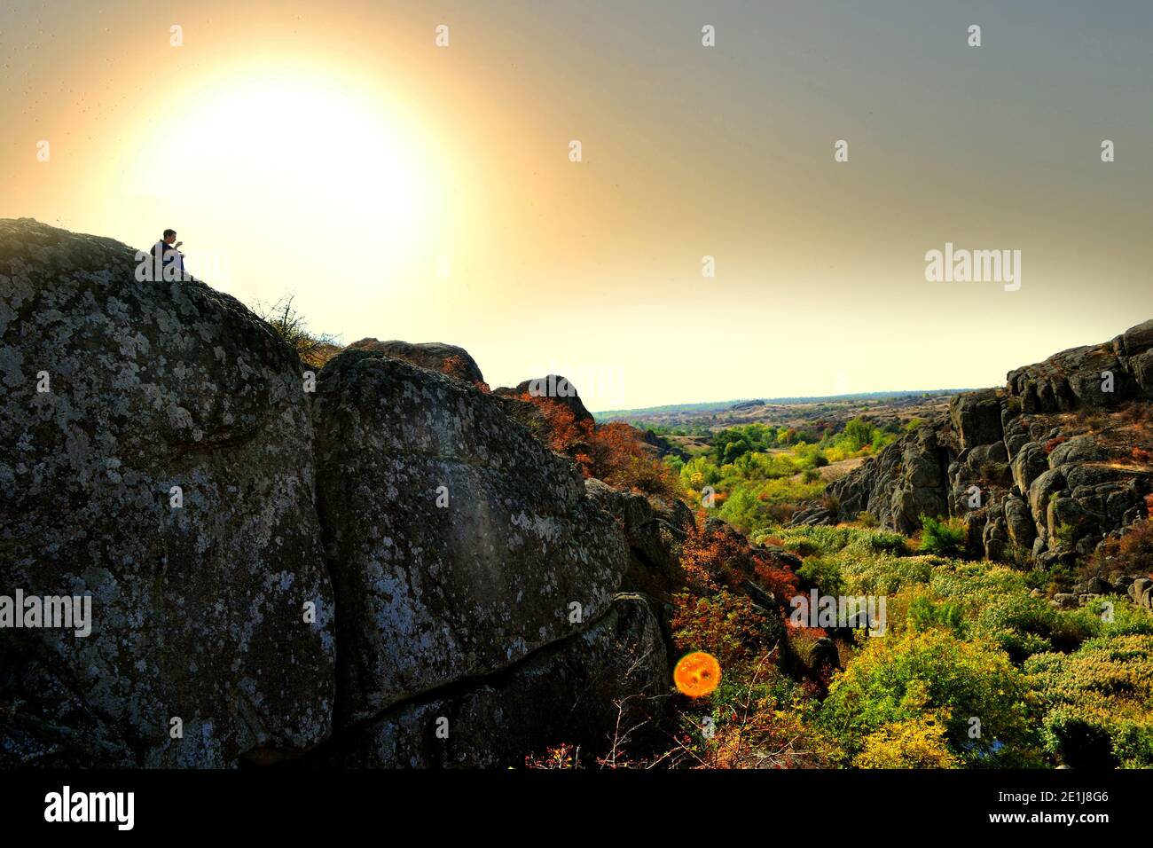 Tramonto nel bellissimo canyon in Ucraina. Foto Stock