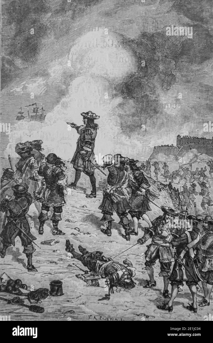 Vauban difende Brest contro un attacco della flotta inglese, editeur mame alfred 1881 Foto Stock