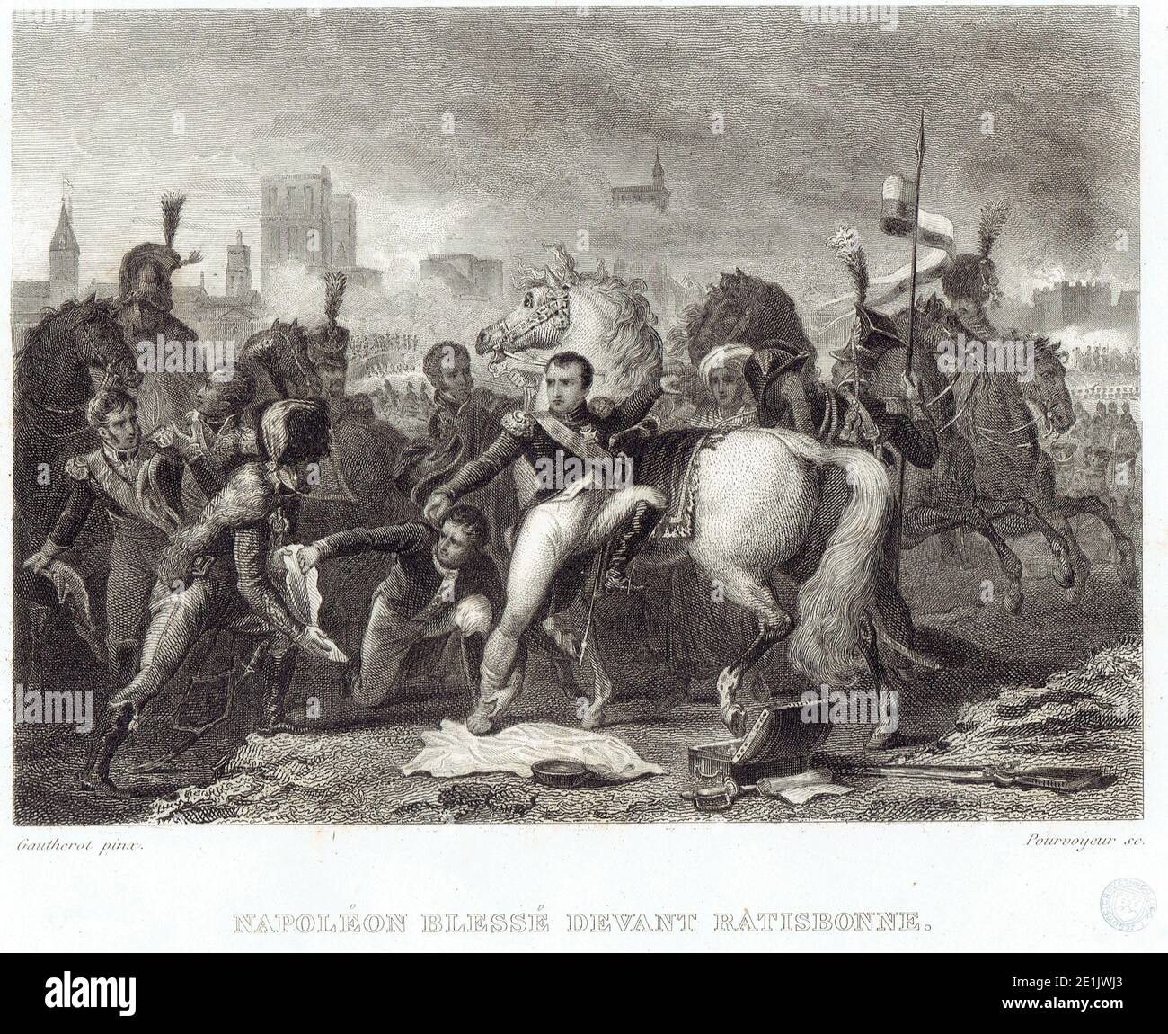 Napoléon blessé devant Ratisbonne Foto Stock
