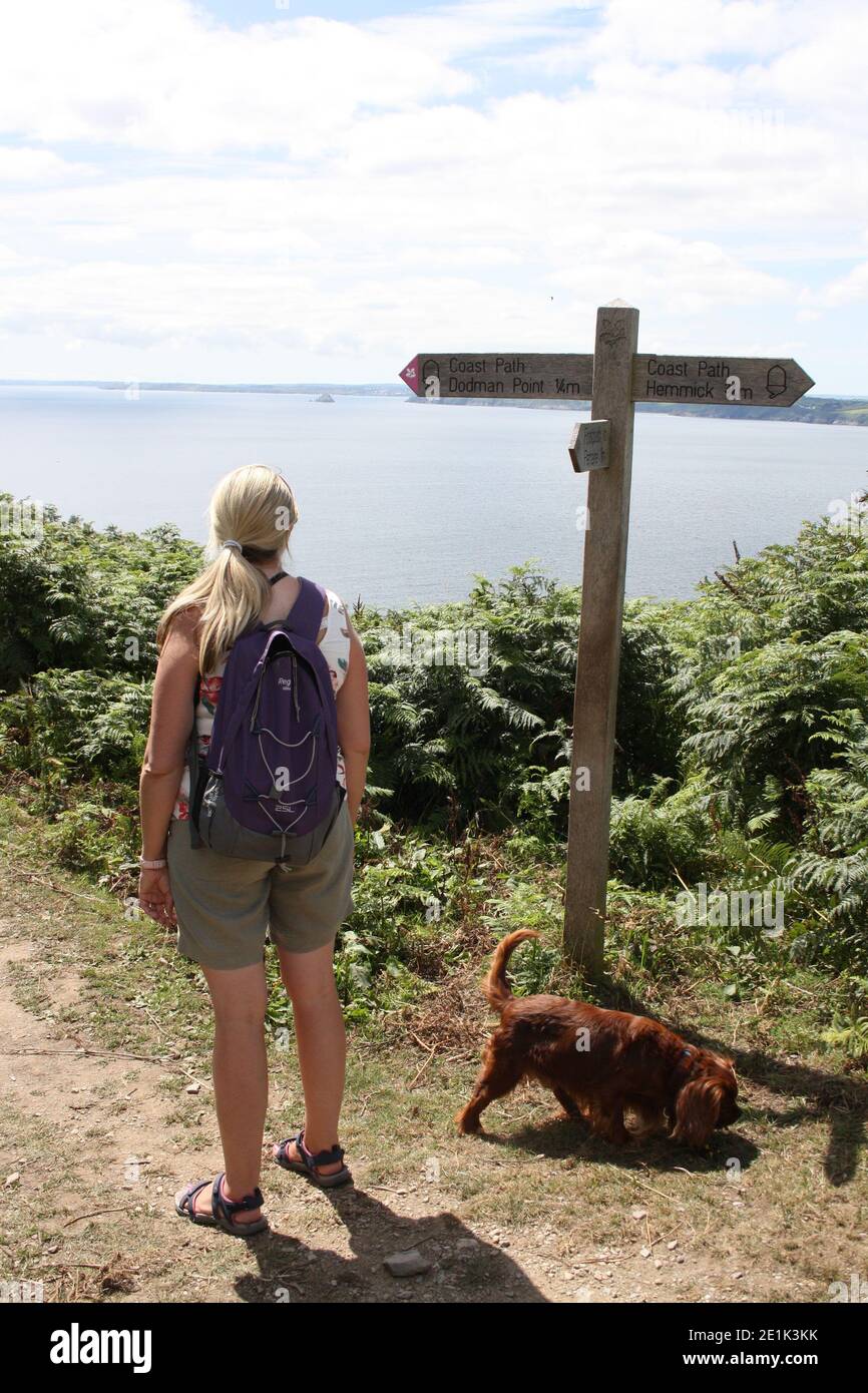 Direzione con cane Foto Stock