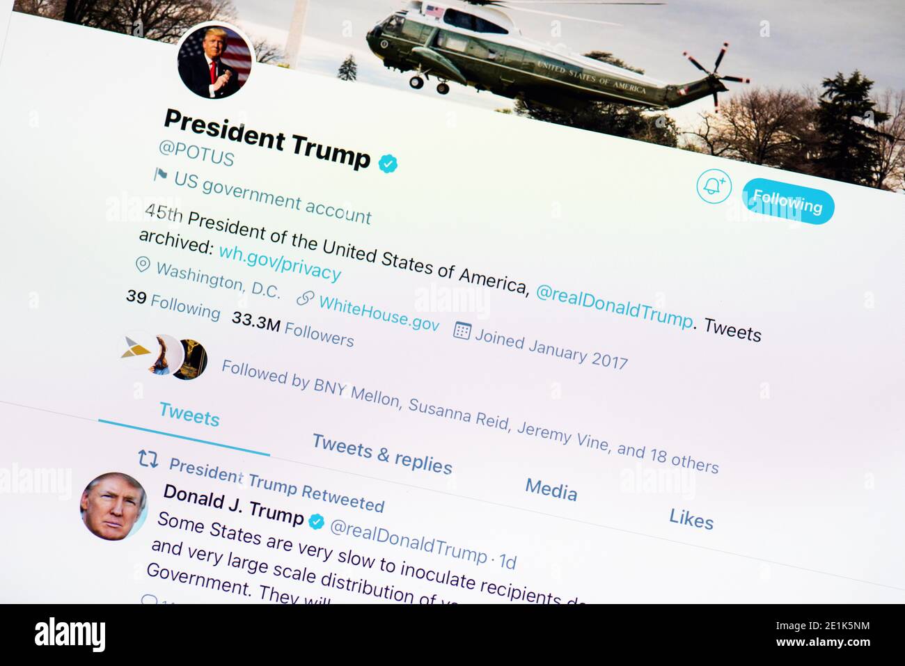 POTUS twitter 33 milioni di seguaci Foto Stock