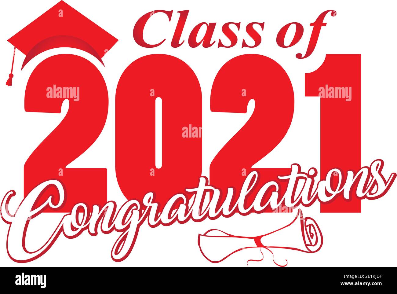 Congratulazioni classe di 2021 Graduation Red Graphic Foto Stock