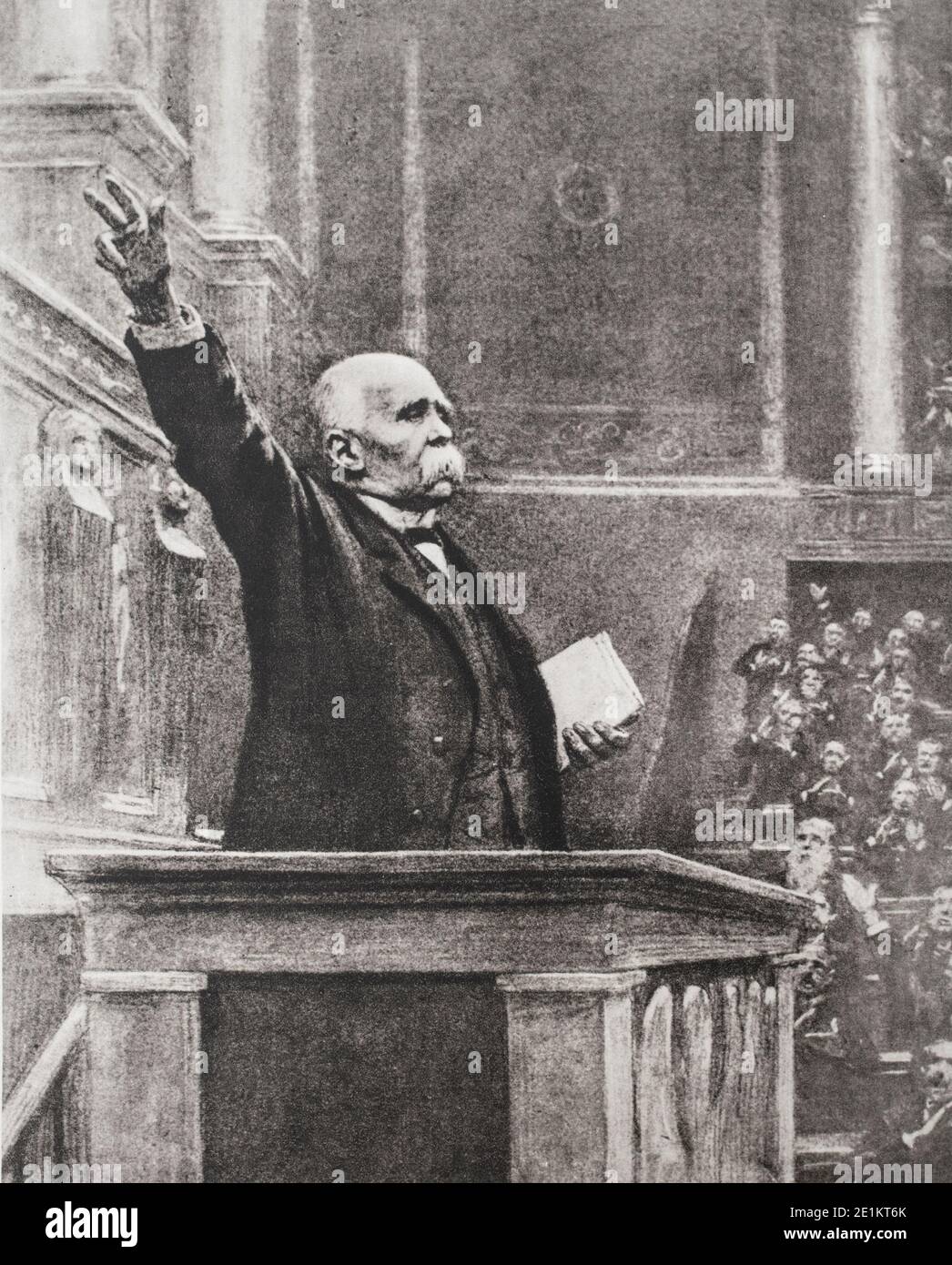 Georges Clemenceau, dalla tribuna della Camera dei Deputati, proclama la sconfitta della Germania e la vittoria degli alleati Clemenceau (1841 - 1929) Foto Stock