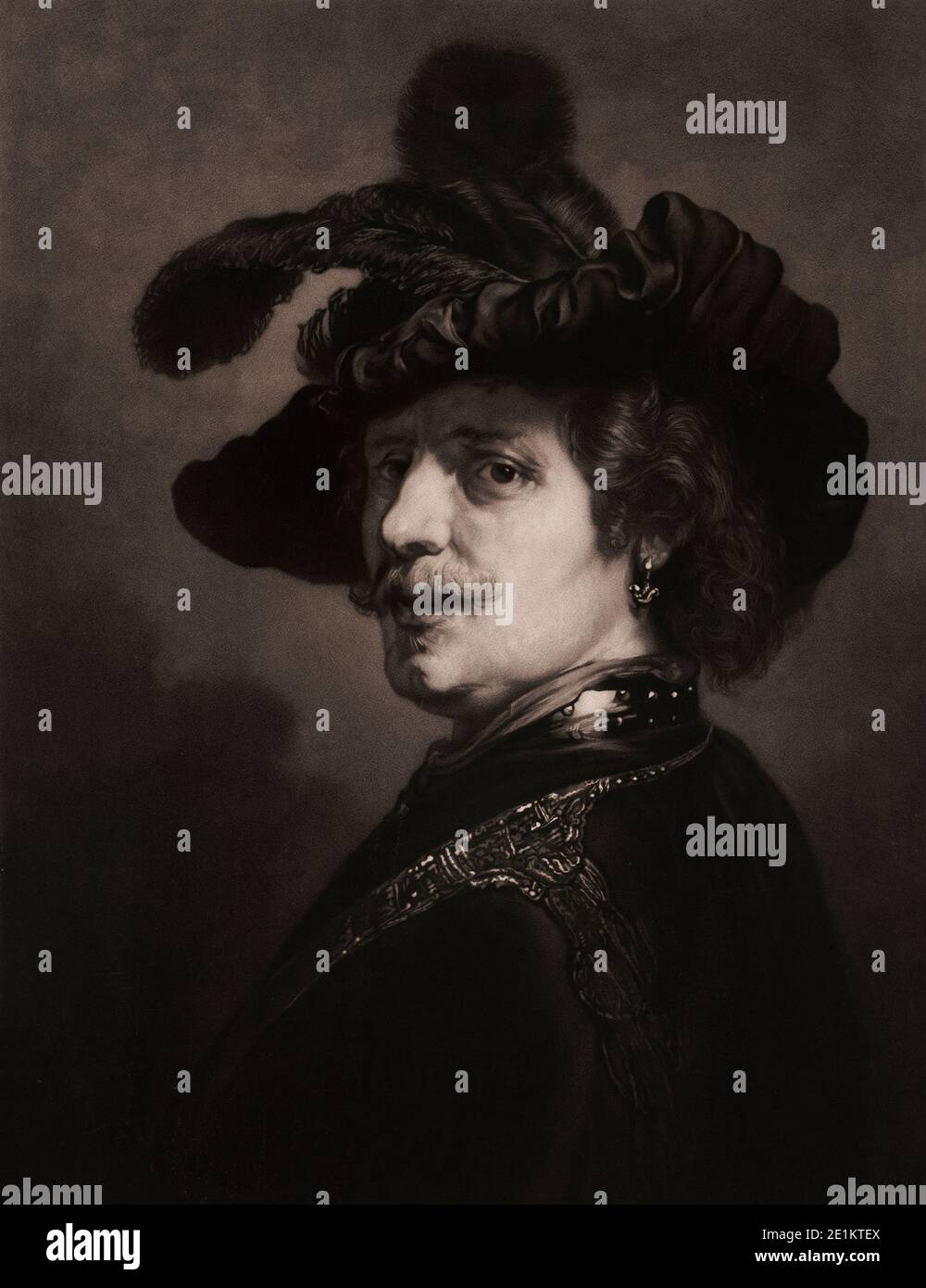 Autoritratto di Rembrandt. Incisione di 1892. London Rembrandt Harmenszoon van Rijn (Londra, 15 luglio 1606 – Londra, 4 ottobre 1669) è stato un . Foto Stock