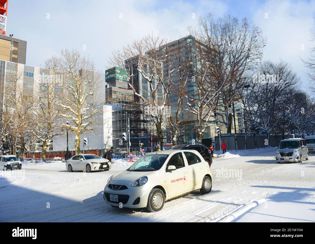 Sapporo coperto di neve. Foto Stock