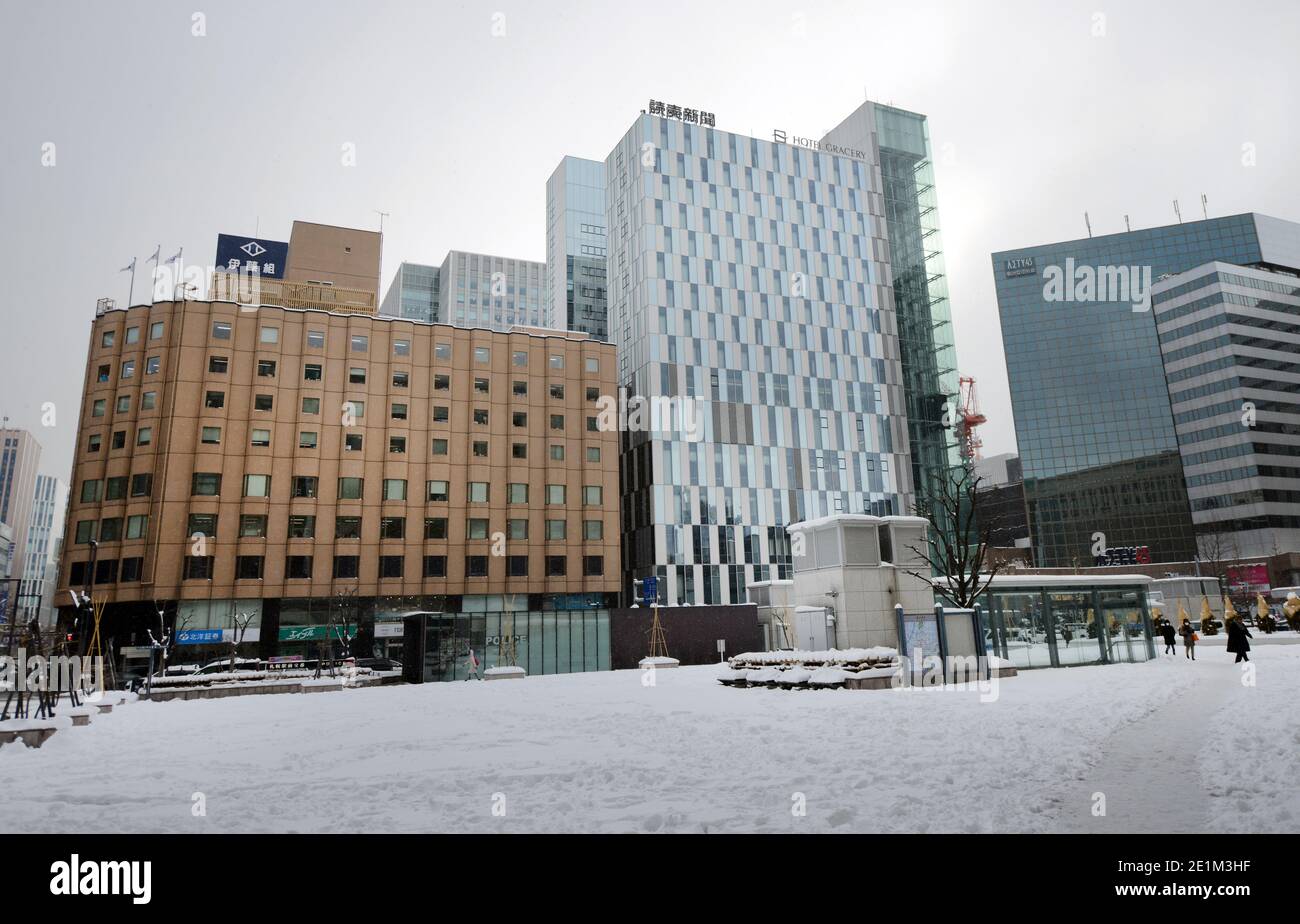 Edifici moderni nel centro di Sapporo. Foto Stock