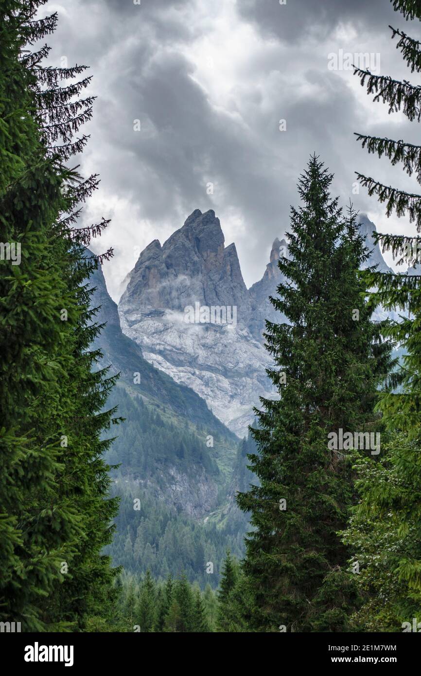 Una vista tipica di un'aspra vetta delle Dolomiti (Alpi Italiane), in provincia di Trentino, nel nord Italia Foto Stock