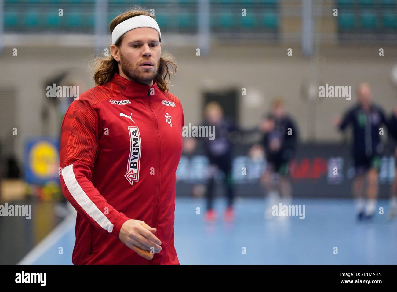 Kolding, Danimarca. 07 gennaio 2021. Mikkel Hansen della Danimarca ha visto durante il warm up per il test match tra Danimarca e Norvegia alla Sydbank Arena di Kolding. (Photo Credit: Gonzales Photo/Alamy Live News Foto Stock