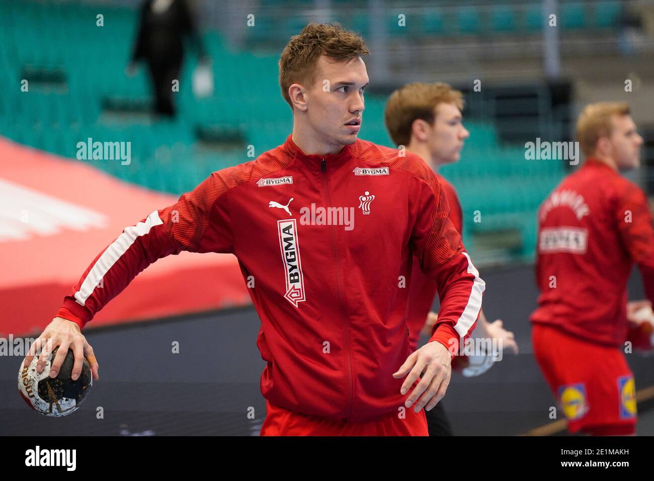 Kolding, Danimarca. 07 gennaio 2021. Lasse Andersson di Danimarca ha visto durante il riscaldamento per la prova partita tra Danimarca e Norvegia alla Sydbank Arena di Kolding. (Photo Credit: Gonzales Photo/Alamy Live News Foto Stock