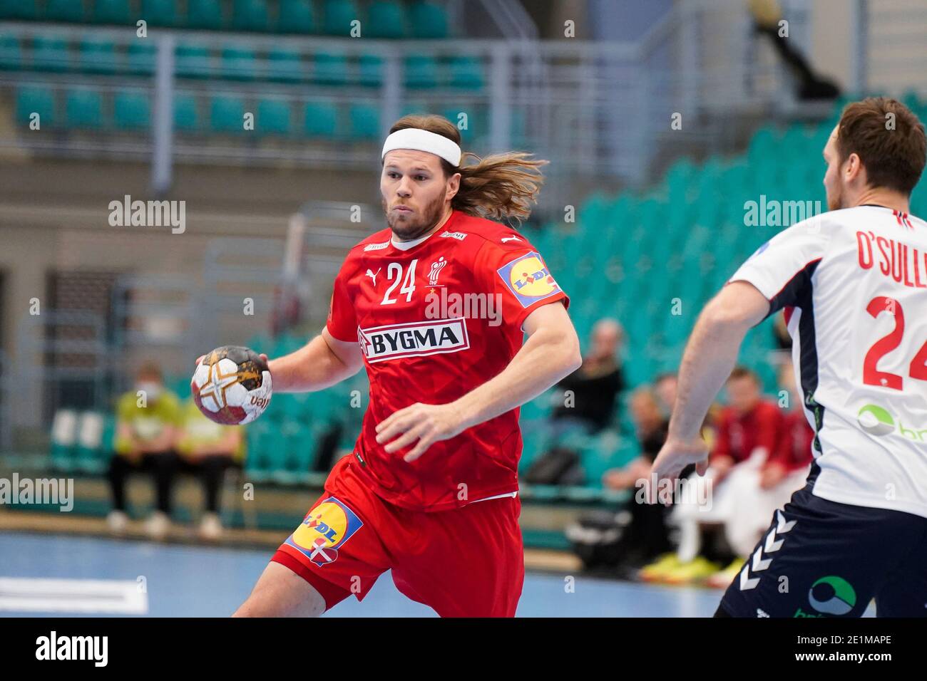 Kolding, Danimarca. 07 gennaio 2021. Mikkel Hansen (24) della Danimarca ha visto nella prova partita tra Danimarca e Norvegia alla Sydbank Arena di Kolding. (Photo Credit: Gonzales Photo/Alamy Live News Foto Stock