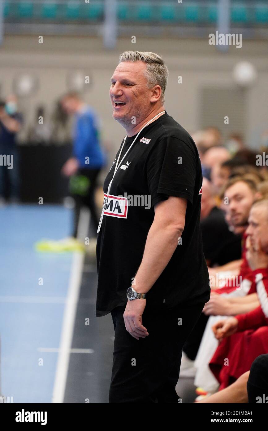 Kolding, Danimarca. 07 gennaio 2021. Il capo allenatore danese Nikolaj Jacobsen ha visto nella partita di prova tra Danimarca e Norvegia alla Sydbank Arena di Kolding. (Photo Credit: Gonzales Photo/Alamy Live News Foto Stock