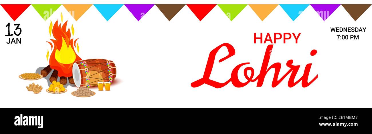 Illustrazione Vettoriale di uno sfondo per la felice vacanza Lohri modello per il Punjabi Festival. Foto Stock