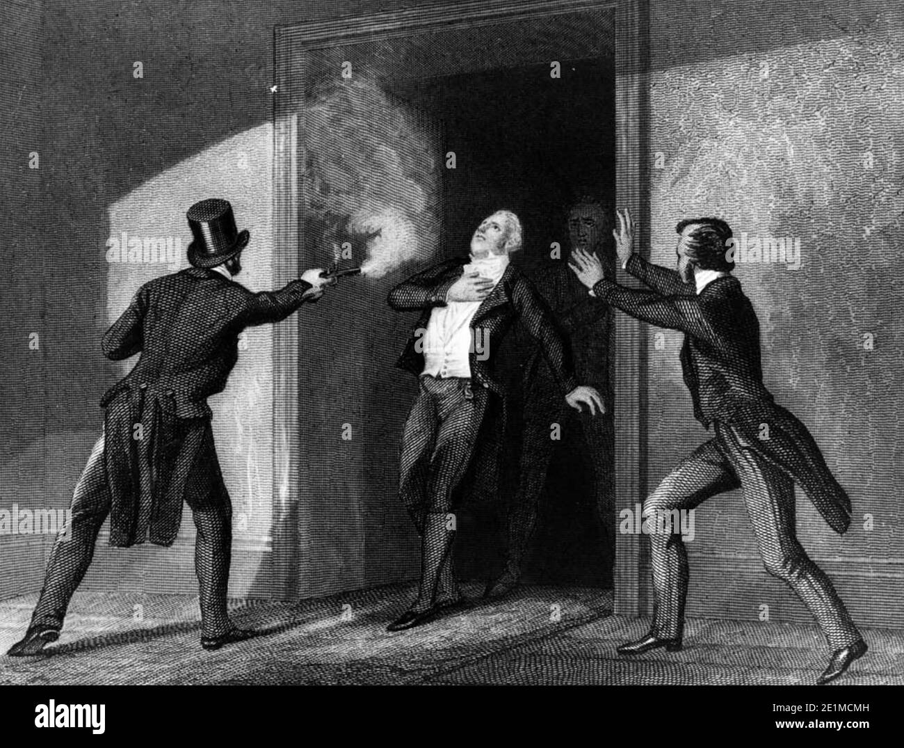 SPENCER PERCEVAL (1762-1812) il politico britannico di Tory ed il primo ministro è Assassinato dal mercante John Bellingham nella Casa dei Comuni Il 11 maggio 1812 Foto Stock