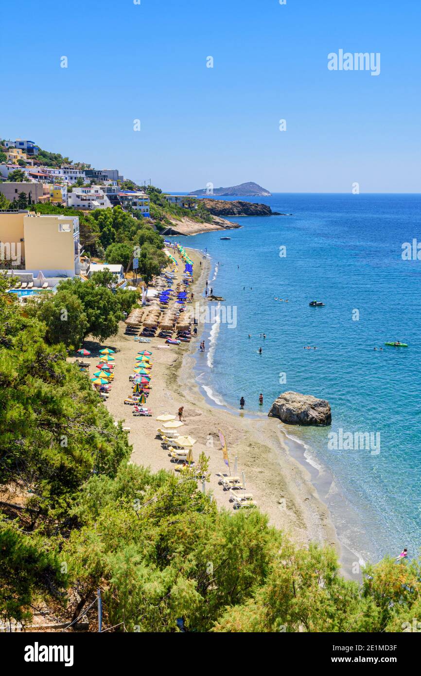 Spiaggia di Masouri, Kalymnos, Dodecanese, Grecia, ideale per le famiglie Foto Stock