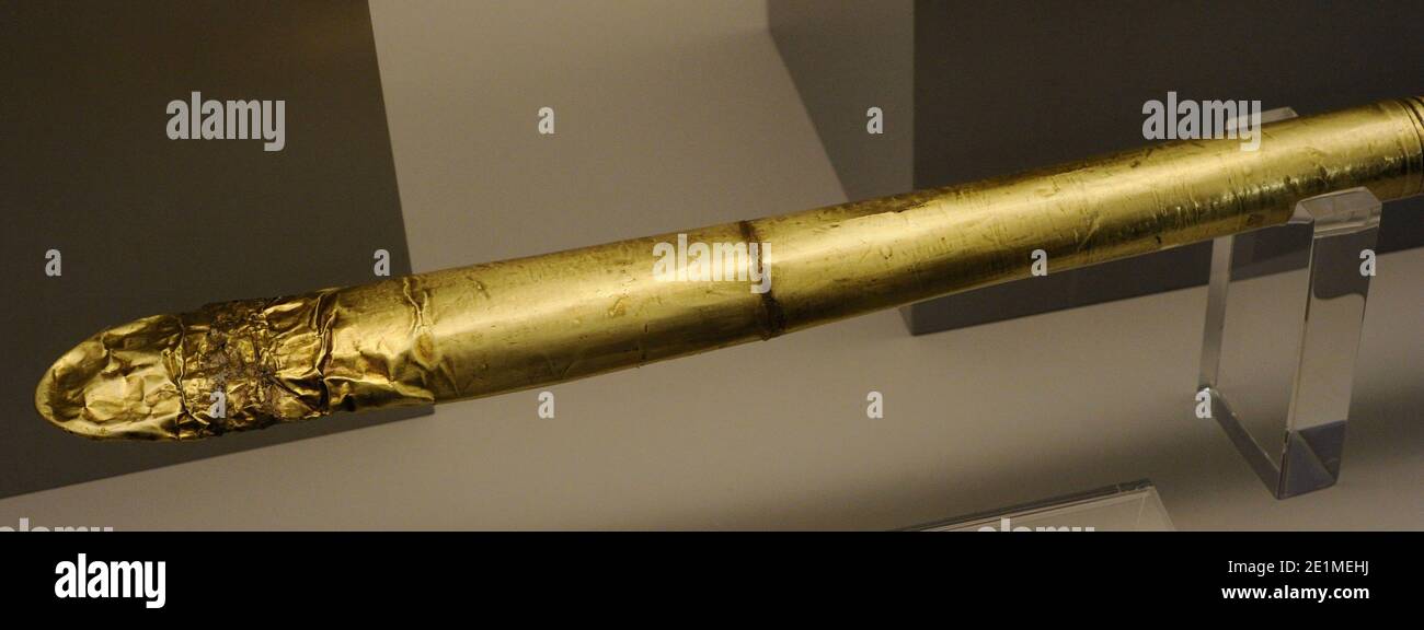 Baton. Oro. Cultura Chimu (1100-1400 d.C.). Perù. Museo delle Americhe. Madrid, Spagna. Foto Stock