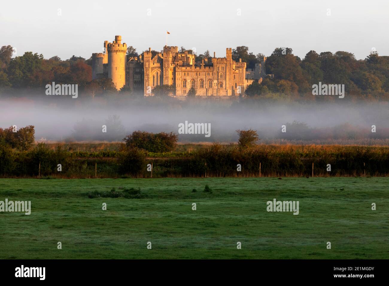 Inghilterra, Sussex occidentale, Arundel, Castello di Arundel nel Morning Mist Foto Stock