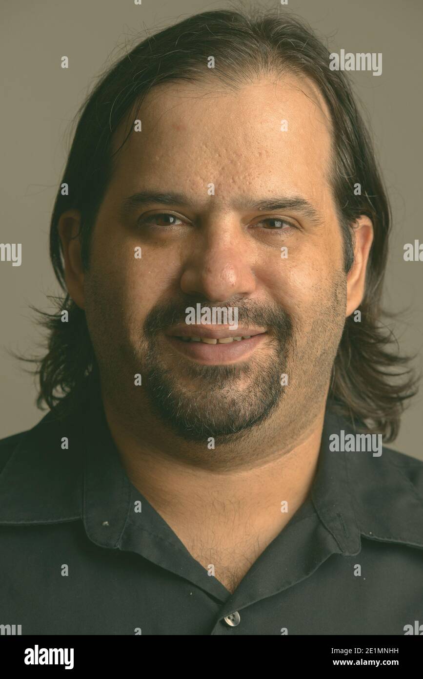 La faccia di grasso felice uomo caucasico sorridente Foto Stock