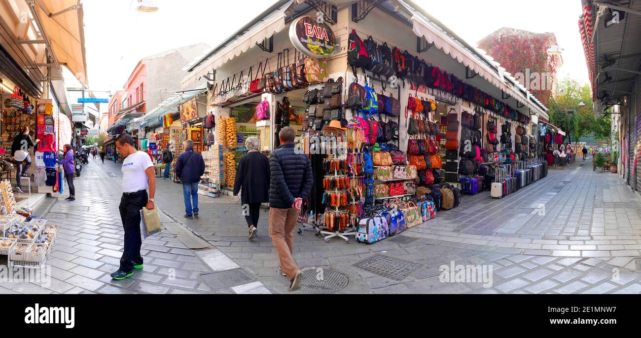 Grecia Athens quartiere Plaka zona negozi ristoranti ecc Foto Stock