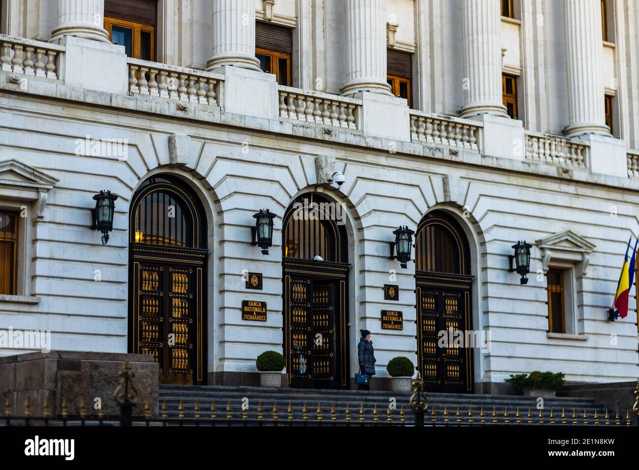 Banca nazionale della Romania (Banca Nationala a Romaniei). BNR è la banca centrale rumena. Sede BNR a Bucarest, Romania, 2021 Foto Stock