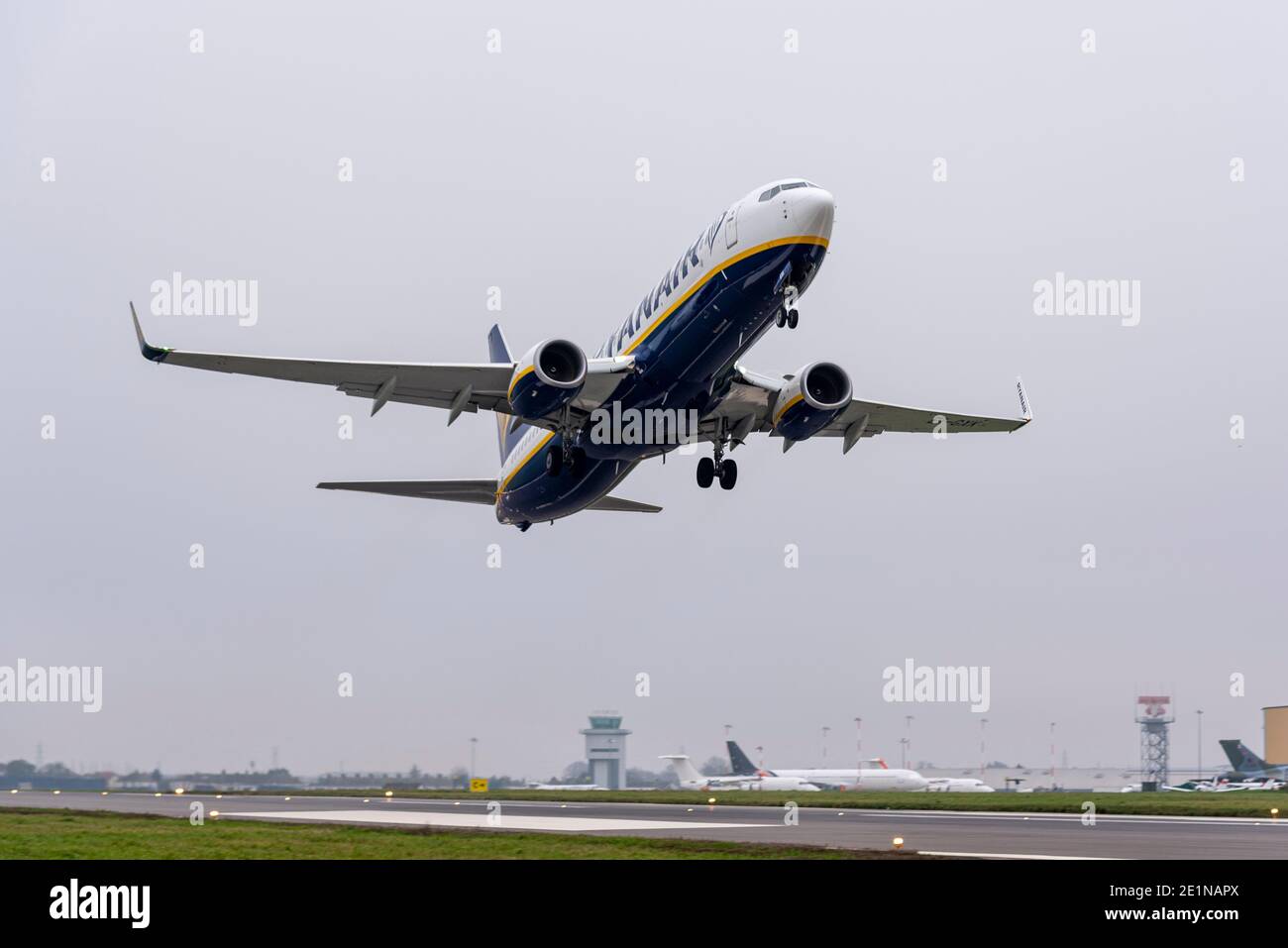 Partenza del volo finale per passeggeri dall'aeroporto Southend di Londra, Essex, Regno Unito, a causa del COVID 19, terzo blocco di Coronavirus. Partenza per Malaga, Spagna Foto Stock