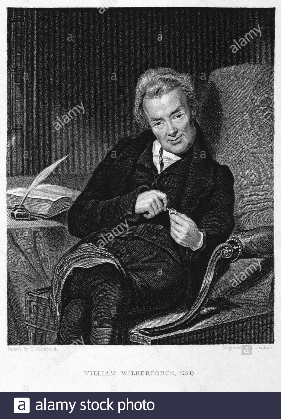 William Wilberforce, 1759 – 1833, politico inglese e leader del movimento per sradicare il commercio degli schiavi, illustrazione d'epoca del 1849 Foto Stock