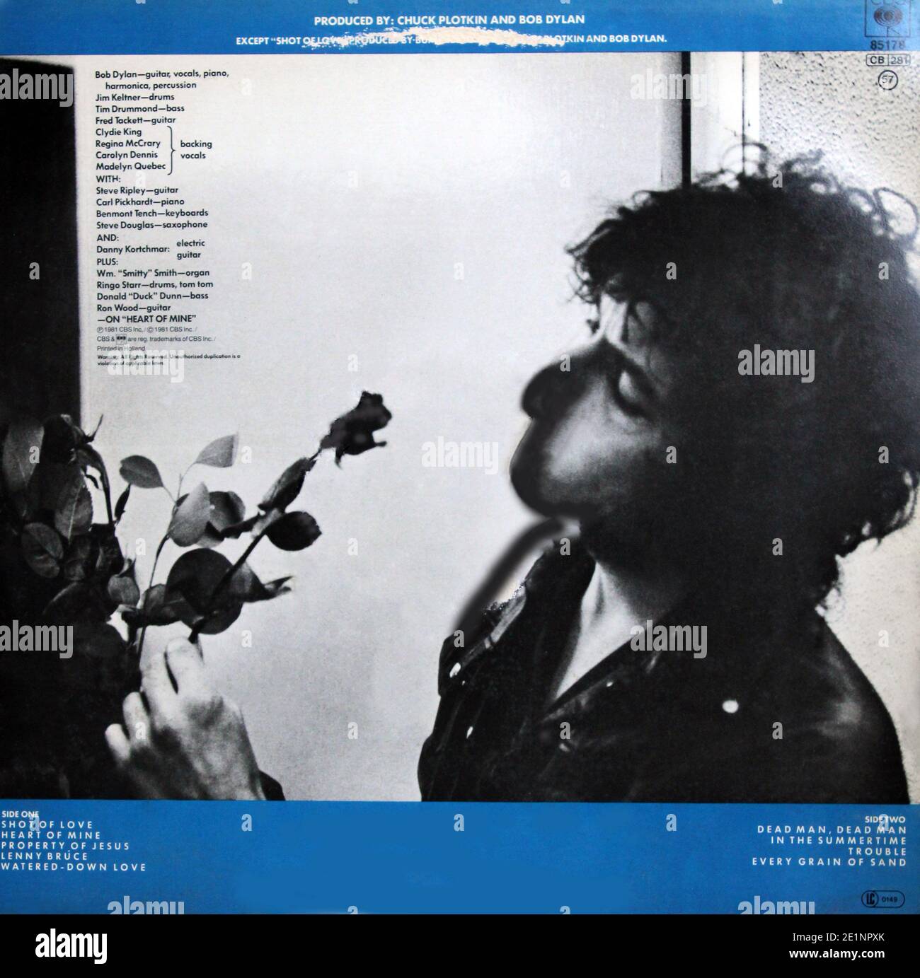 Bob Dylan: 1981. Copertina posteriore LP: Shot of Love Foto Stock