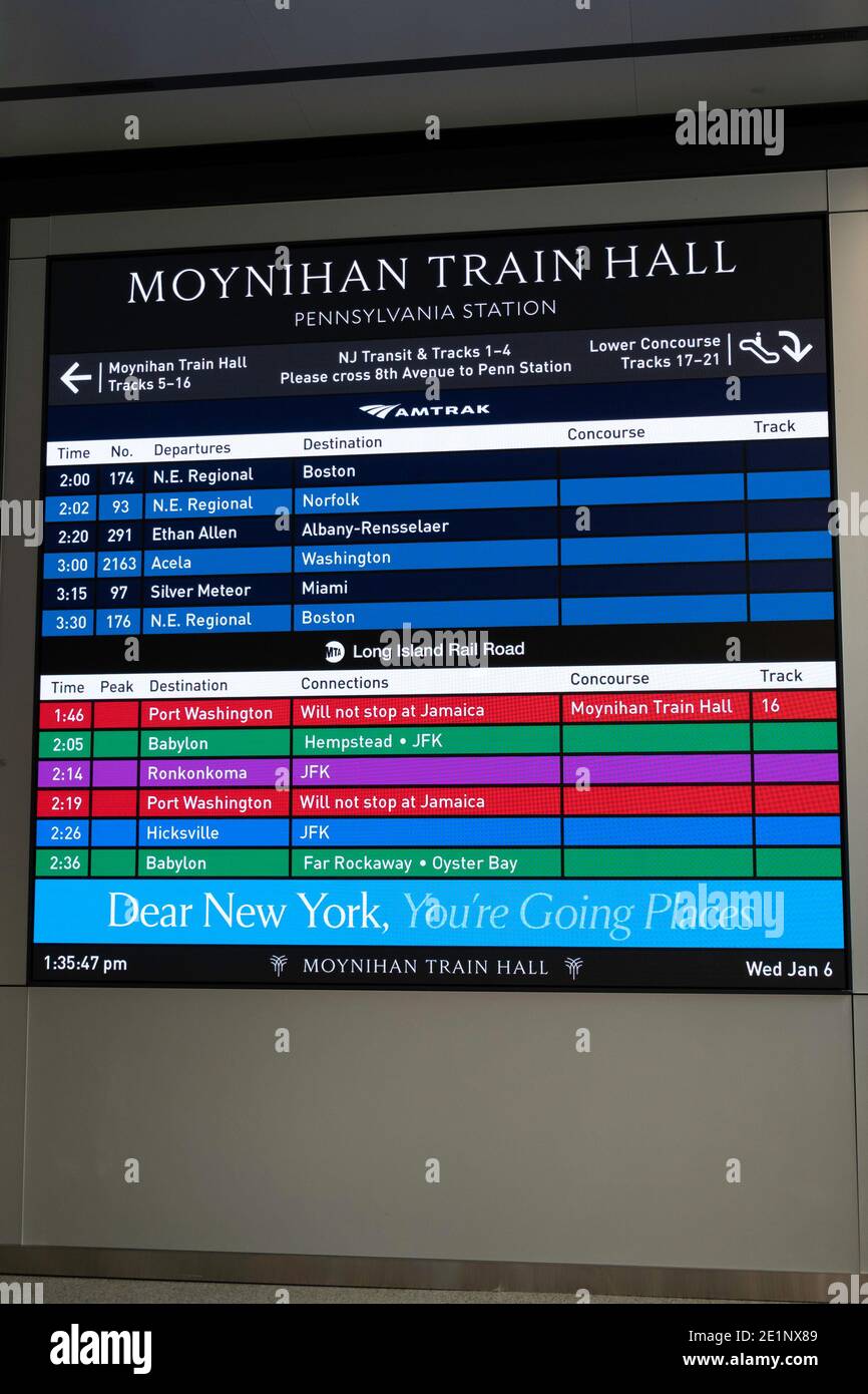 Il Moynihan Train Hall (MTH) si trova nello storico edificio dell'ufficio postale di James A. Farley, New York City, USA Foto Stock