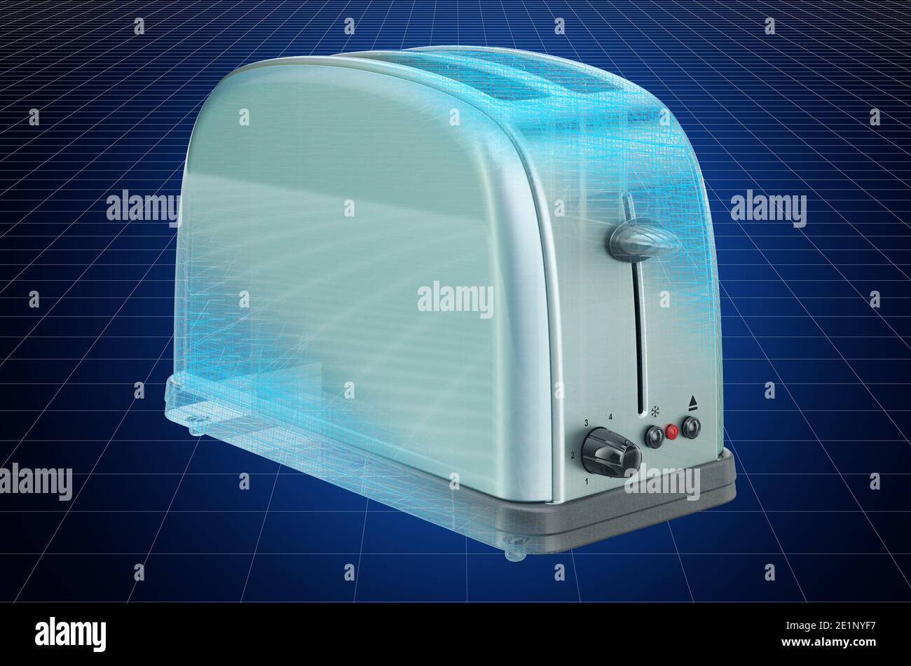 Visualizzazione modello cad 3d di toaster, blueprint. Rendering 3D Foto Stock