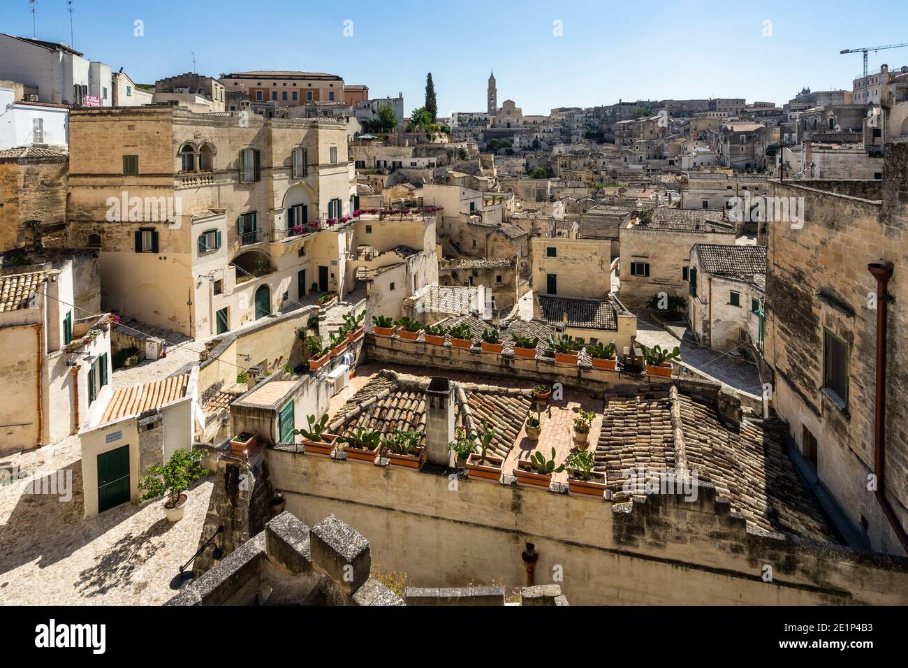 Vista del quartiere di Matera Sasso Barisano visto dal punto di vista Luigi Guerricchio, Basilicata, Italia Foto Stock
