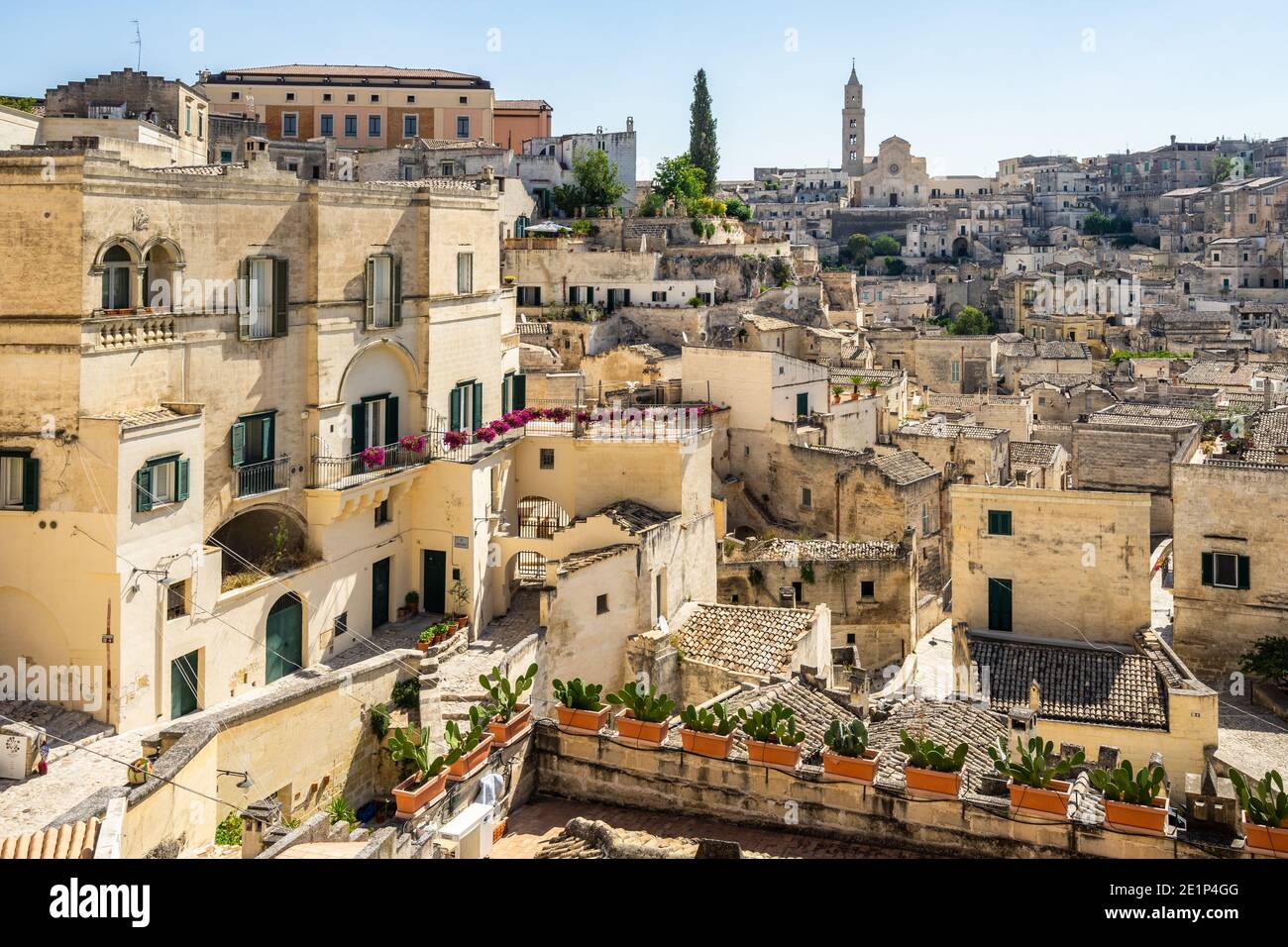 Vista del quartiere di Matera Sasso Barisano visto dal punto di vista Luigi Guerricchio, Basilicata, Italia Foto Stock