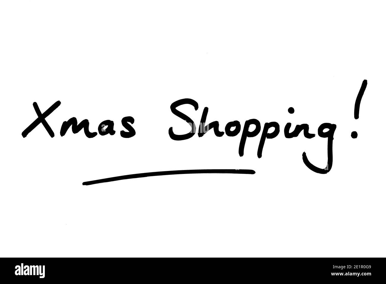 Shopping natalizio! scritto a mano su sfondo bianco. Foto Stock