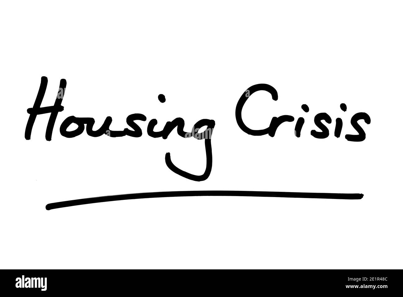 Crisi immobiliare manoscritta su sfondo bianco. Foto Stock