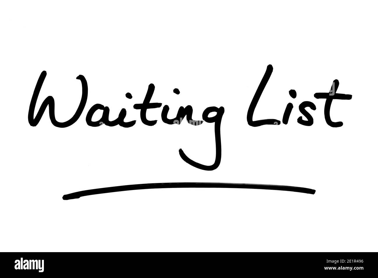 Lista d'attesa scritta a mano su sfondo bianco. Foto Stock