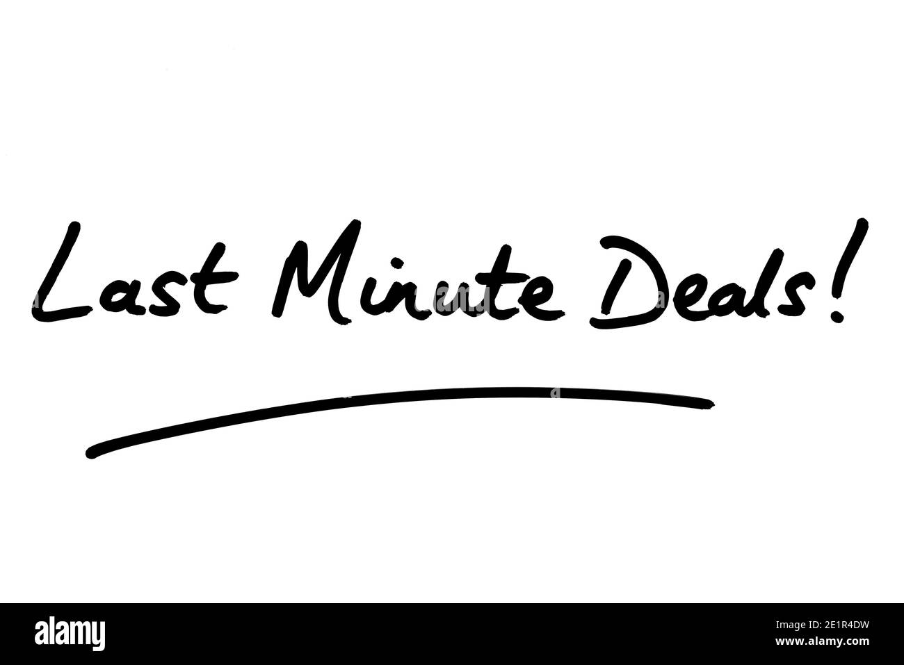 Offerte Last Minute! scritto a mano su sfondo bianco. Foto Stock