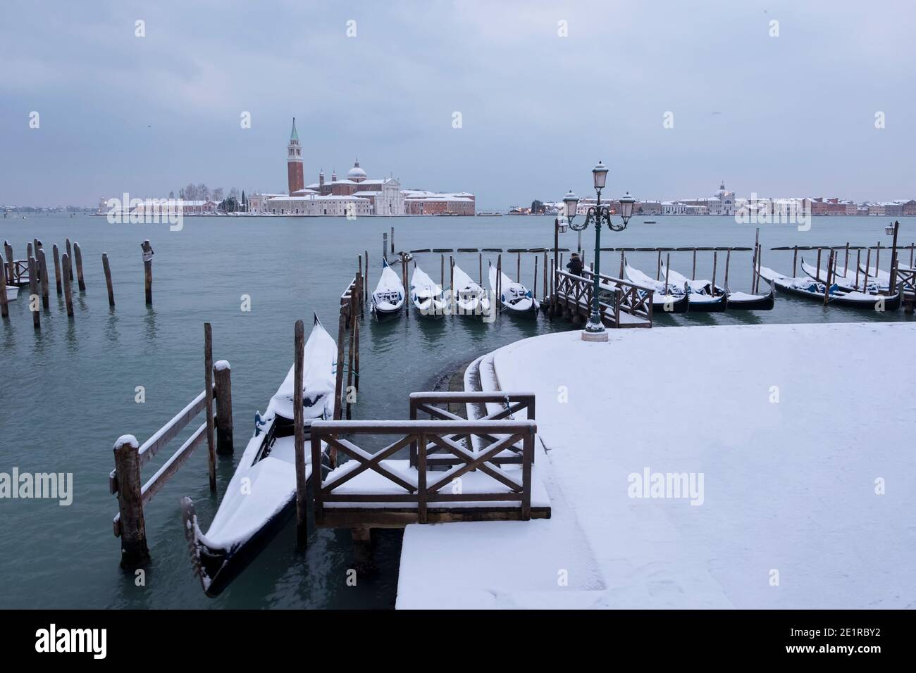 Bacino di San Marco rivestito di neve, Venezia Italia Foto Stock