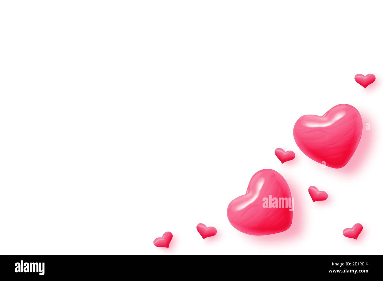 cuori rosa su sfondo bianco per carta giorno valentines Foto Stock