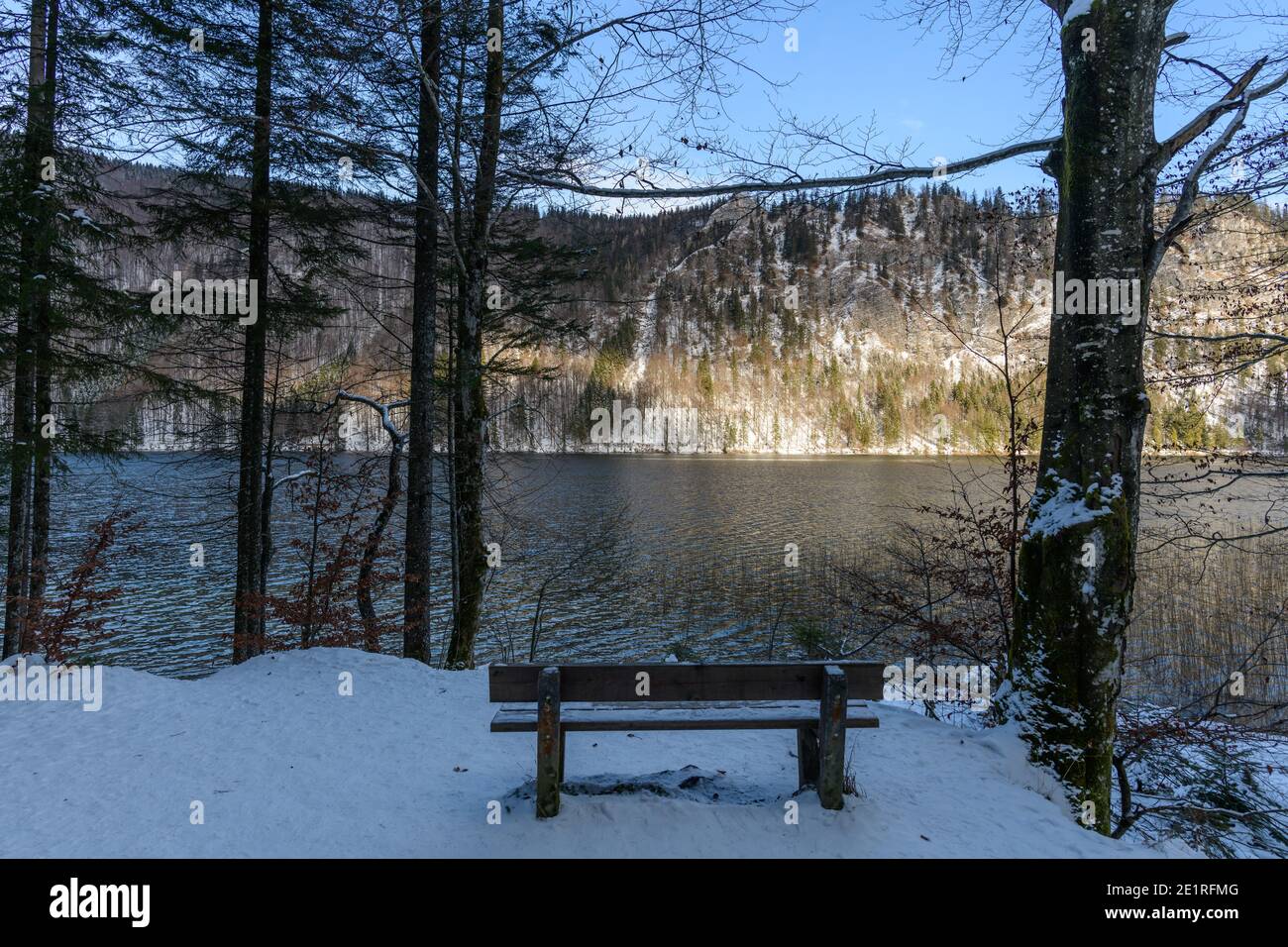 lago vorderer langbathsee vicino a ebensee, nell'alta regione austriaca salzkammergut Foto Stock
