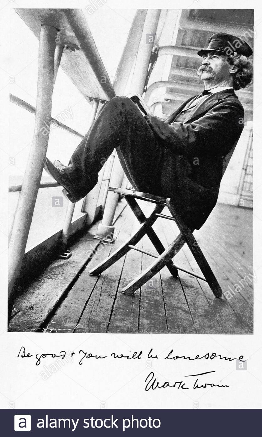 Samuel Langhorne Clemens, 1835 – 1910, conosciuto con il suo nome Mark Twain, è stato uno scrittore, umorista, imprenditore, editore e docente americano, fotografia d'epoca del 1897 Foto Stock