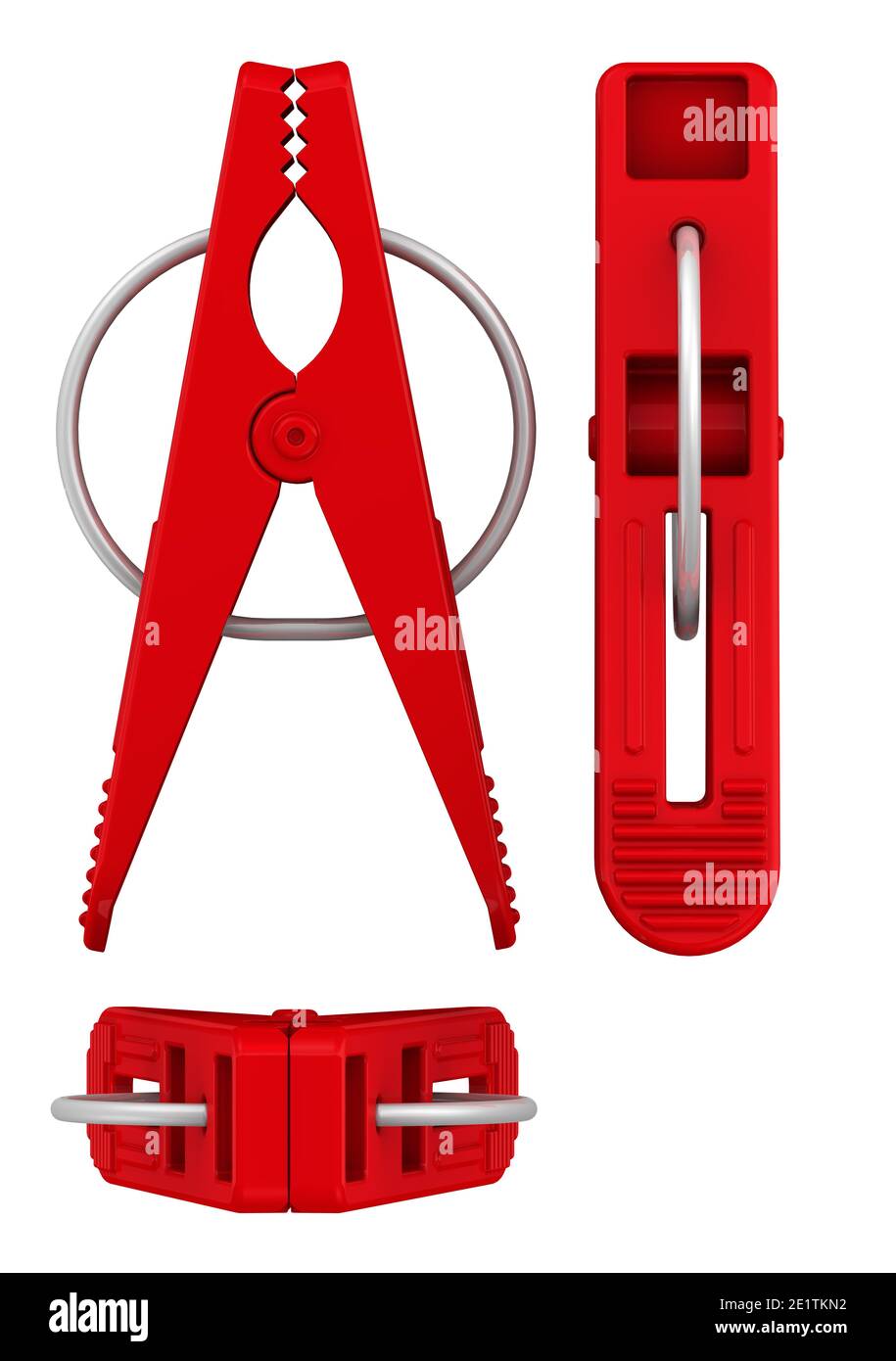 Stendibiancheria in plastica. Stendibiancheria in plastica rossa isolata su fondo bianco. Illustrazione 3D Foto Stock