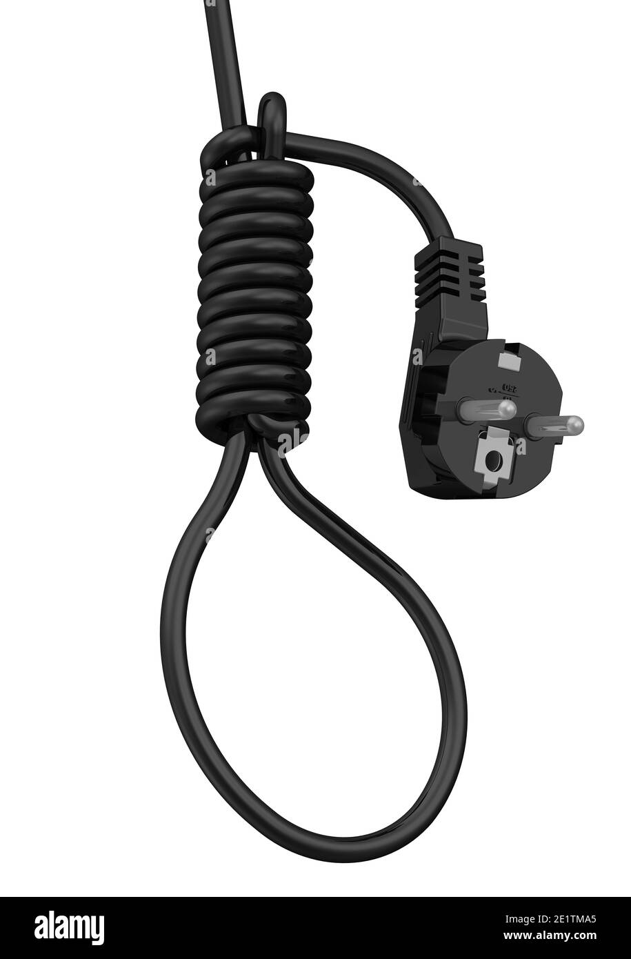 Slipknot realizzato con cavo elettrico nero. Il concetto di prezzi elevati per l'elettricità Foto Stock