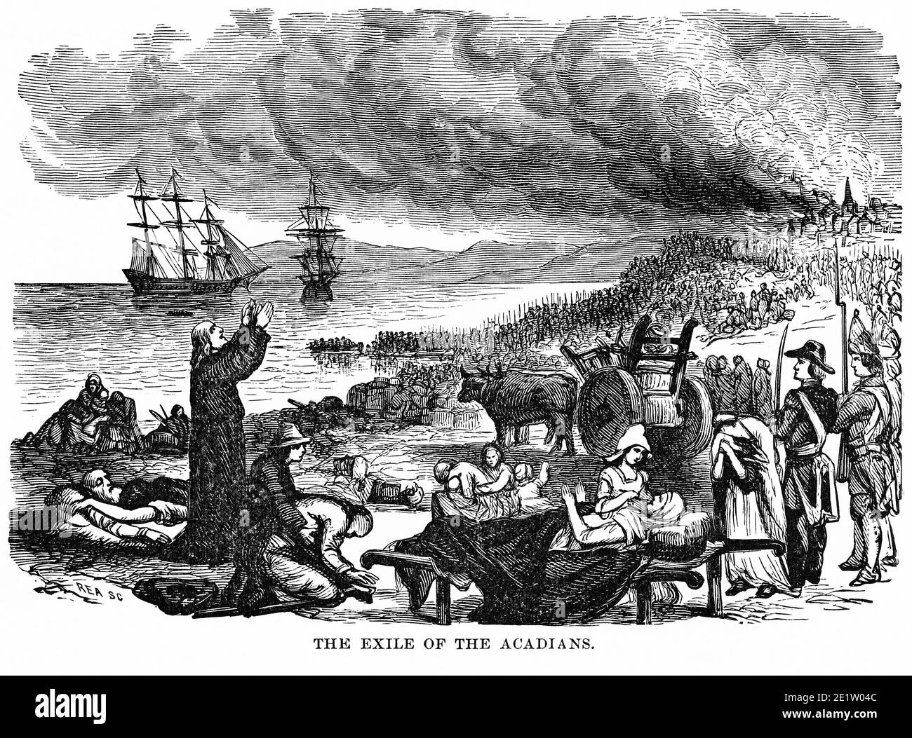 L'esilio degli Acadiani, Illustrazione, Storia del mondo di Ridpath, Volume III, di John Clark Ridpath, LL. D., Merrill & Baker Publishers, New York, 1897 Foto Stock