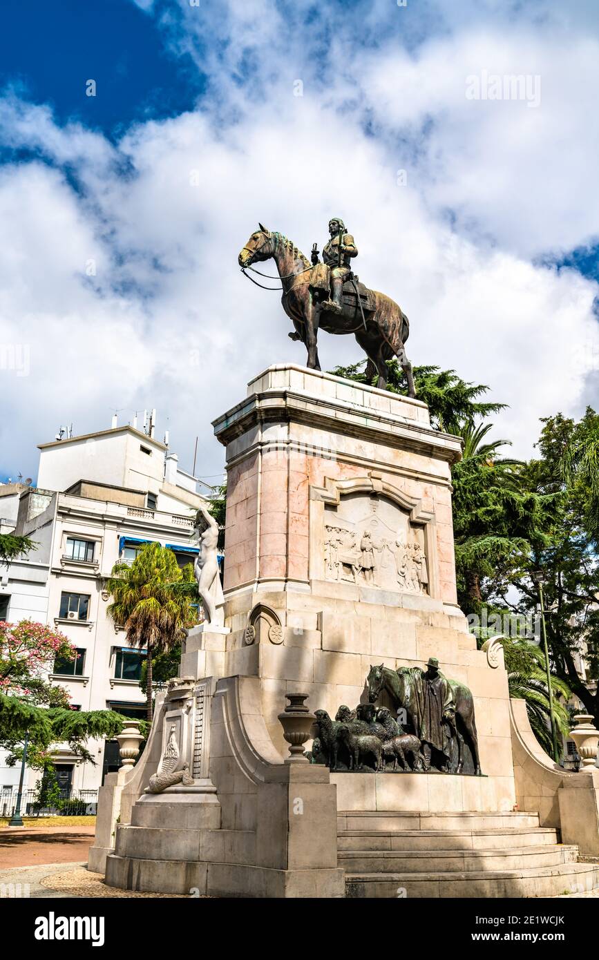Statua di Bruno Mauricio de Zabala a Montevideo, Uruguay Foto Stock