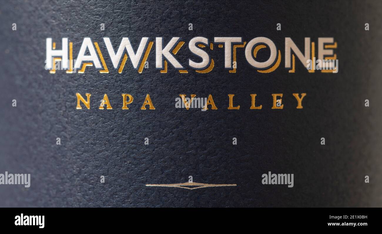 Hawkstone Napa Valley Cabernet Sauvignon etichetta della bottiglia di vino rosso californiano Serie Connoisseur Foto Stock