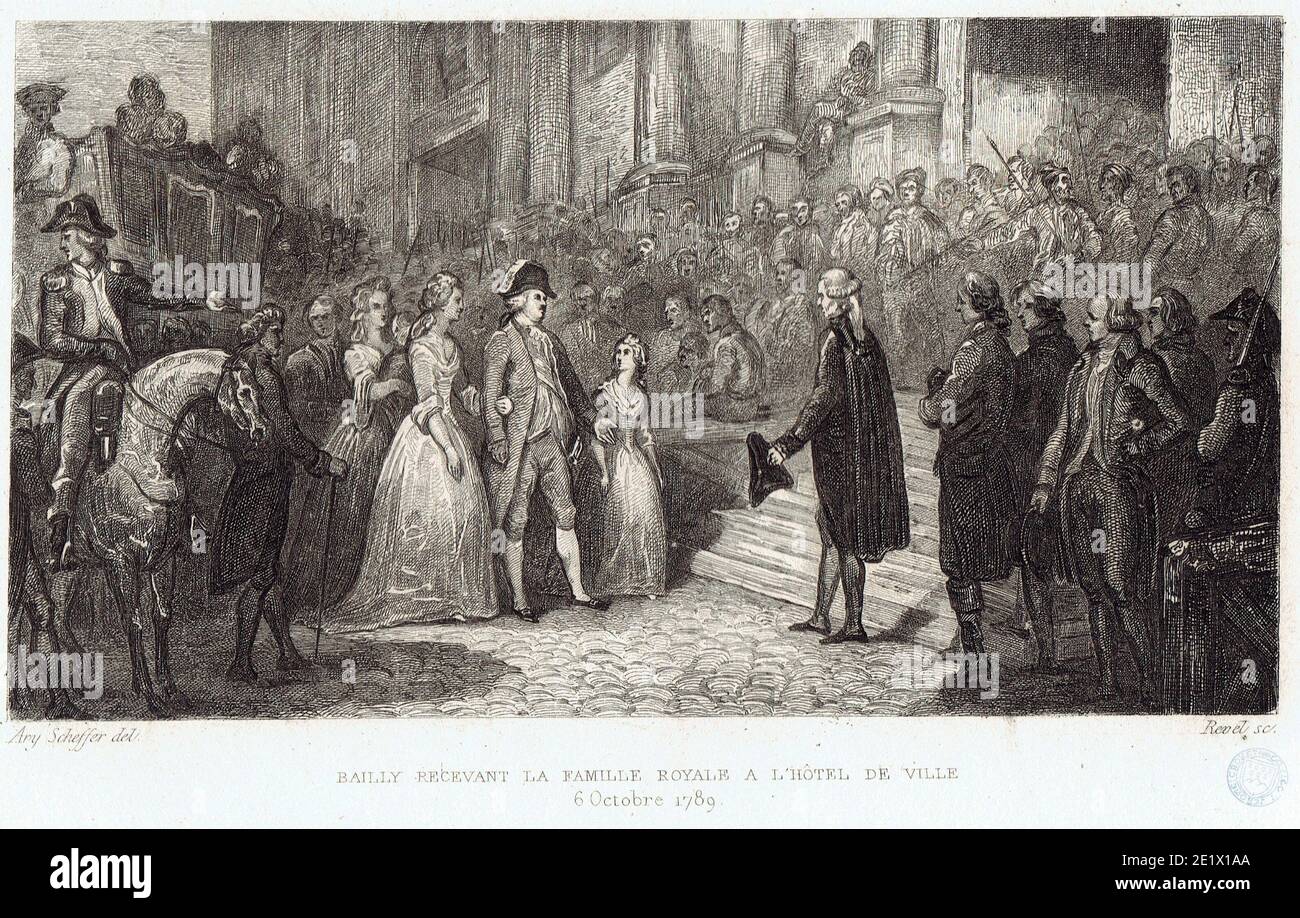 Bailly maire de Paris reçoit la famille royale à l'Hôtelde Ville 6 ottobre 1789 Foto Stock