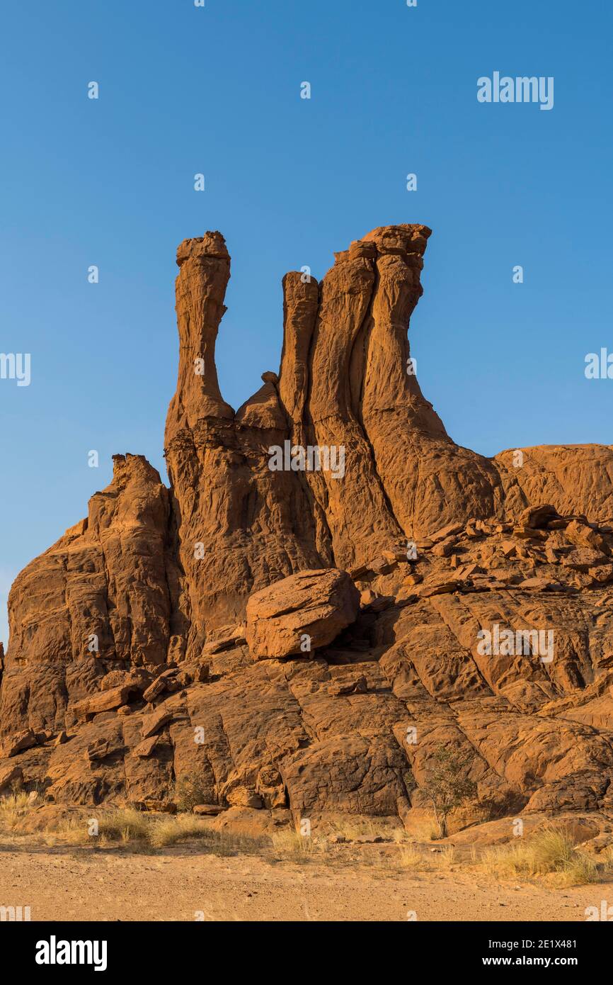 Formazioni rocciose erose e faffurse, altopiano di Ennedi, Ciad Foto Stock